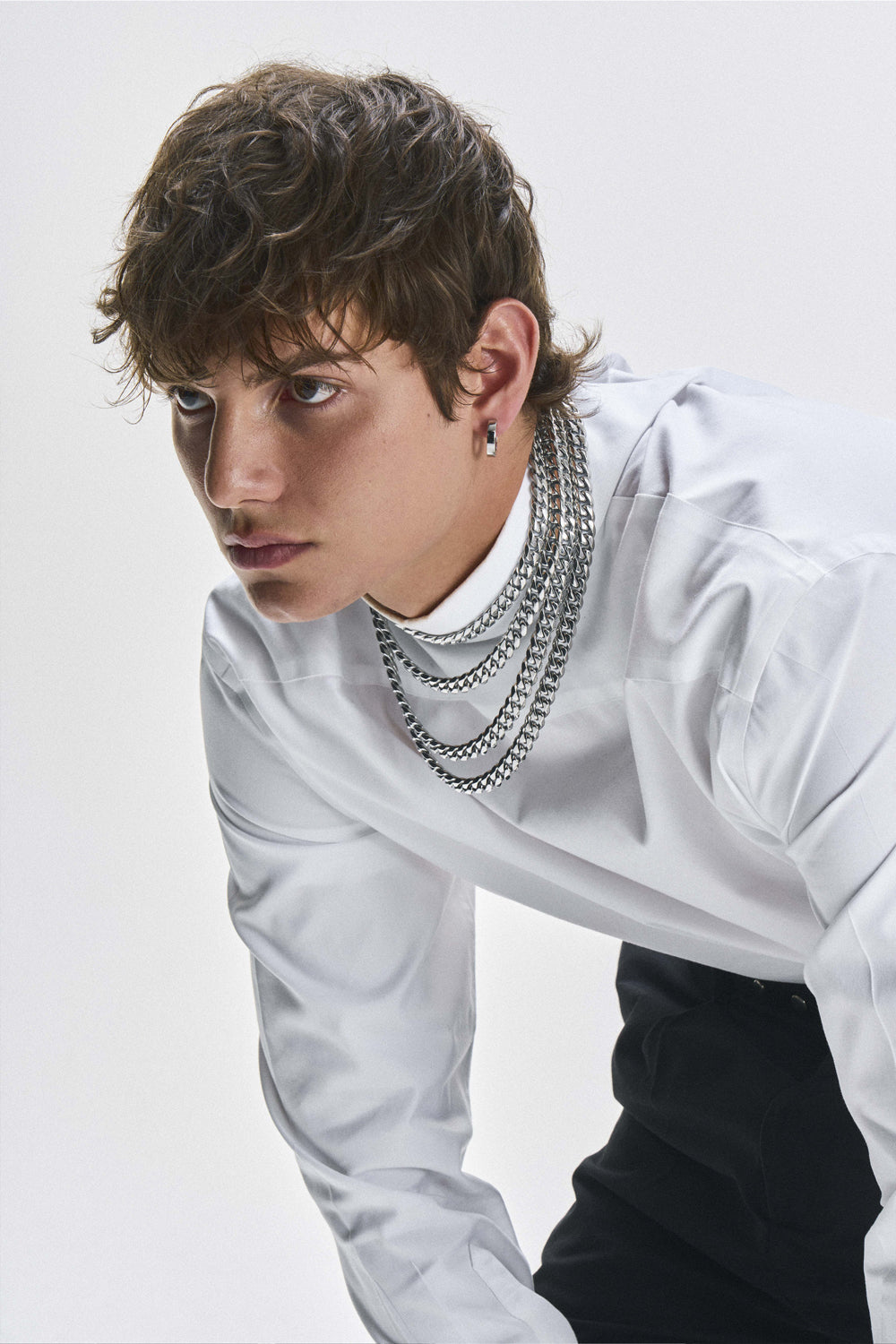 DARKAI White Cuban Necklaces on Male Model