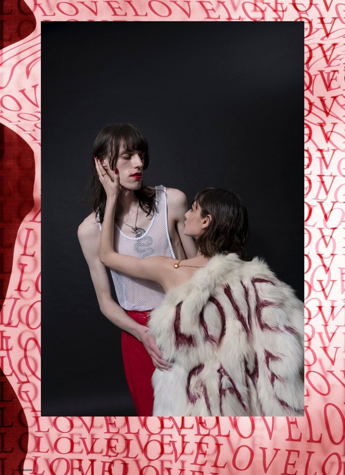 DARKAI Outer World Lookbook SS23 Woman and Man wearing heart pendant necklace