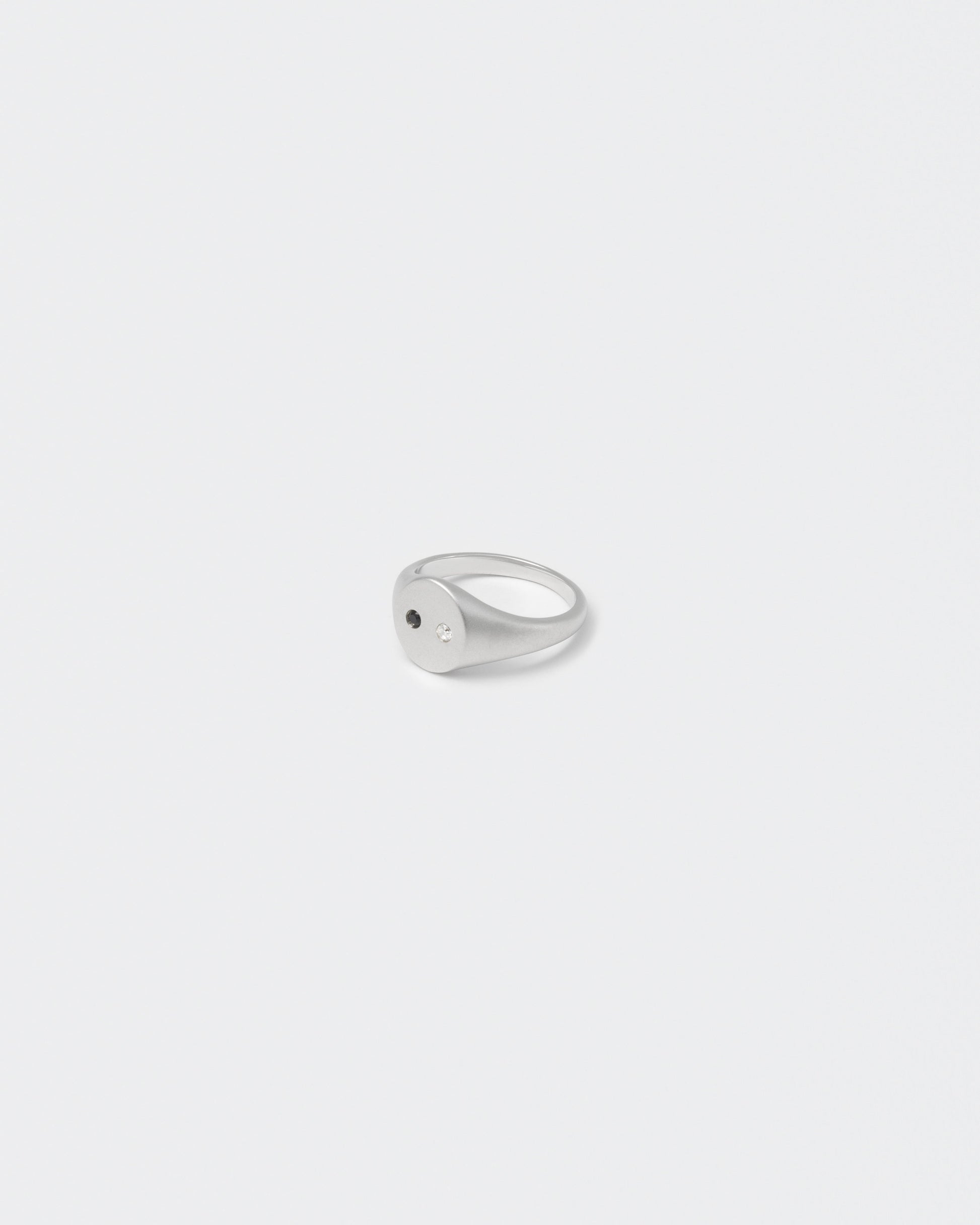 white gold satined ring with hand-set stones in white and black for man and women