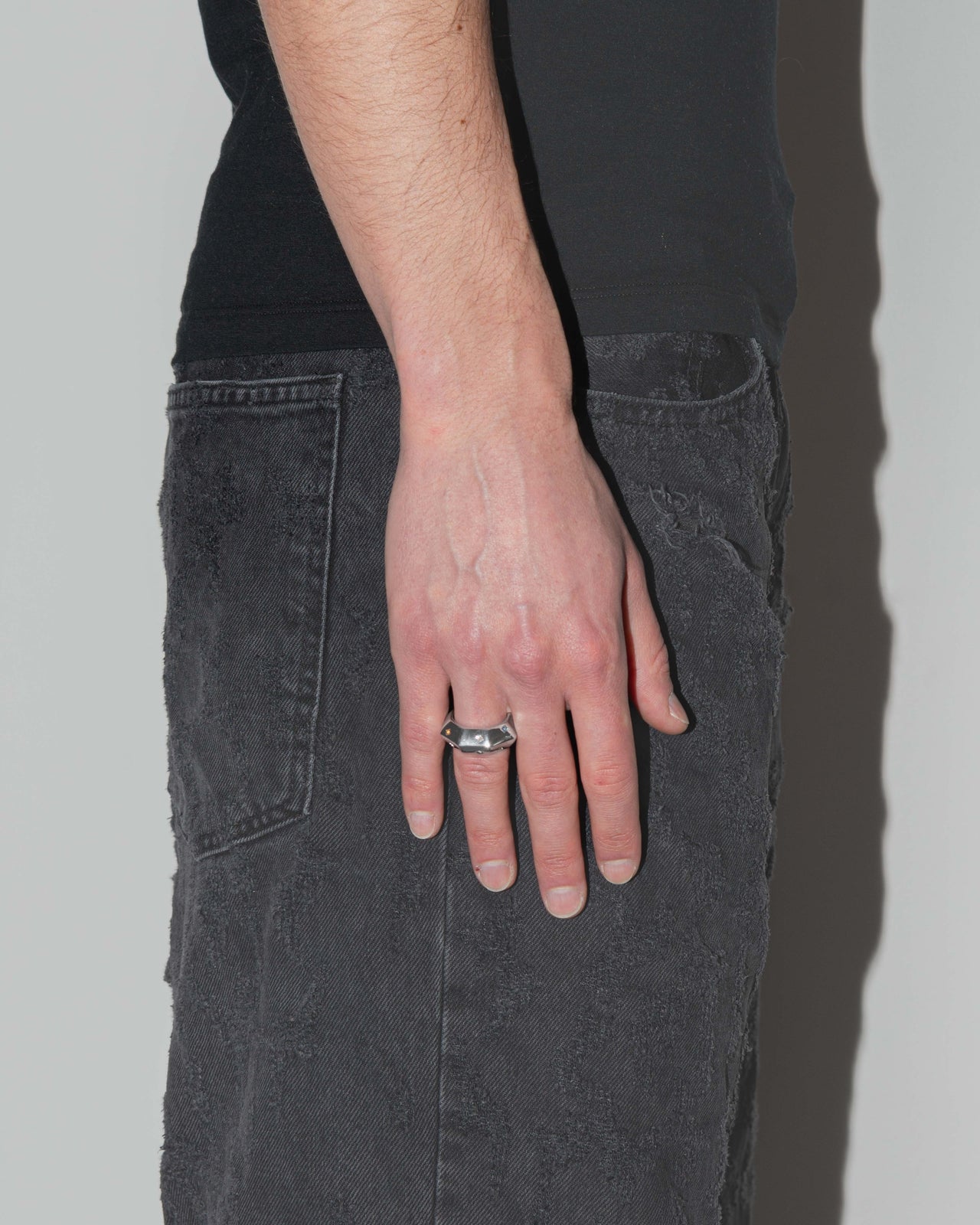 octagonal stainless steel white ring with stores