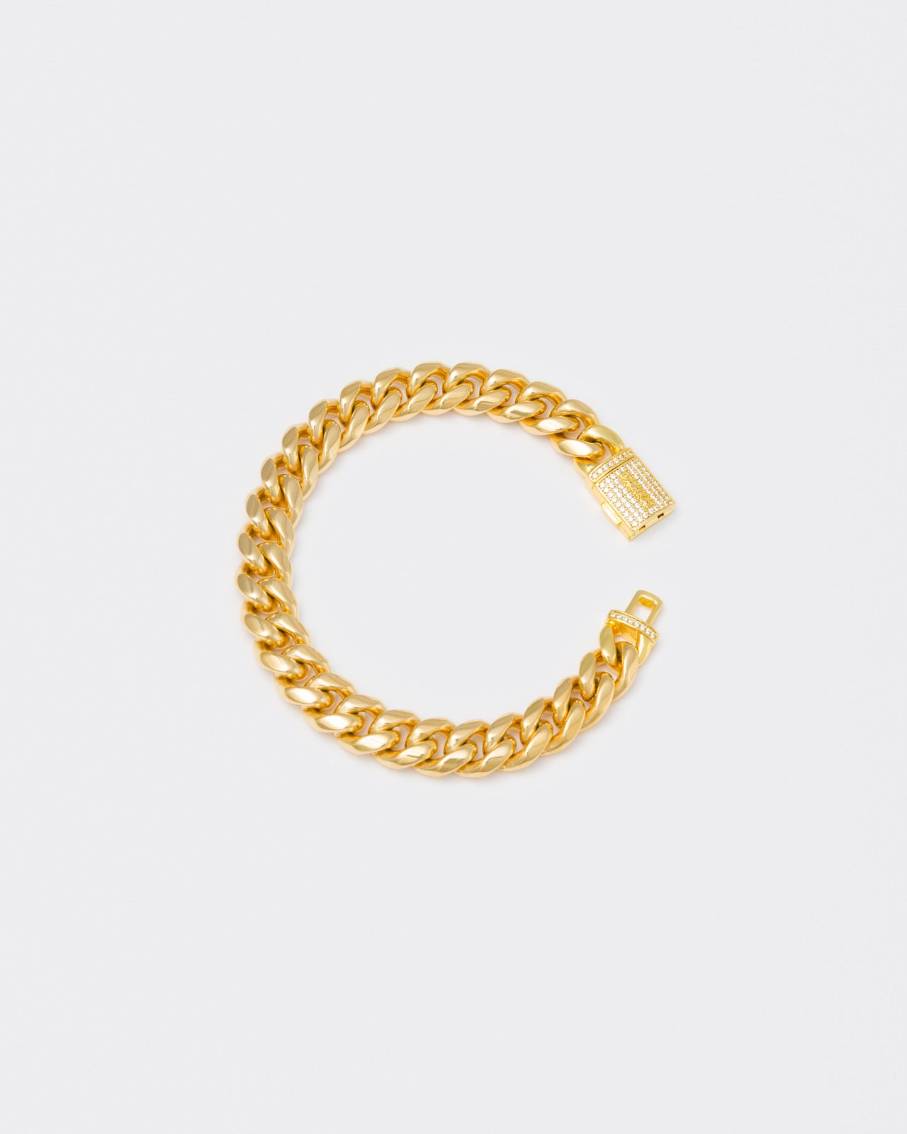 18k yellow gold coated cuban chain bracelet with hand-set micropavé stones in white
