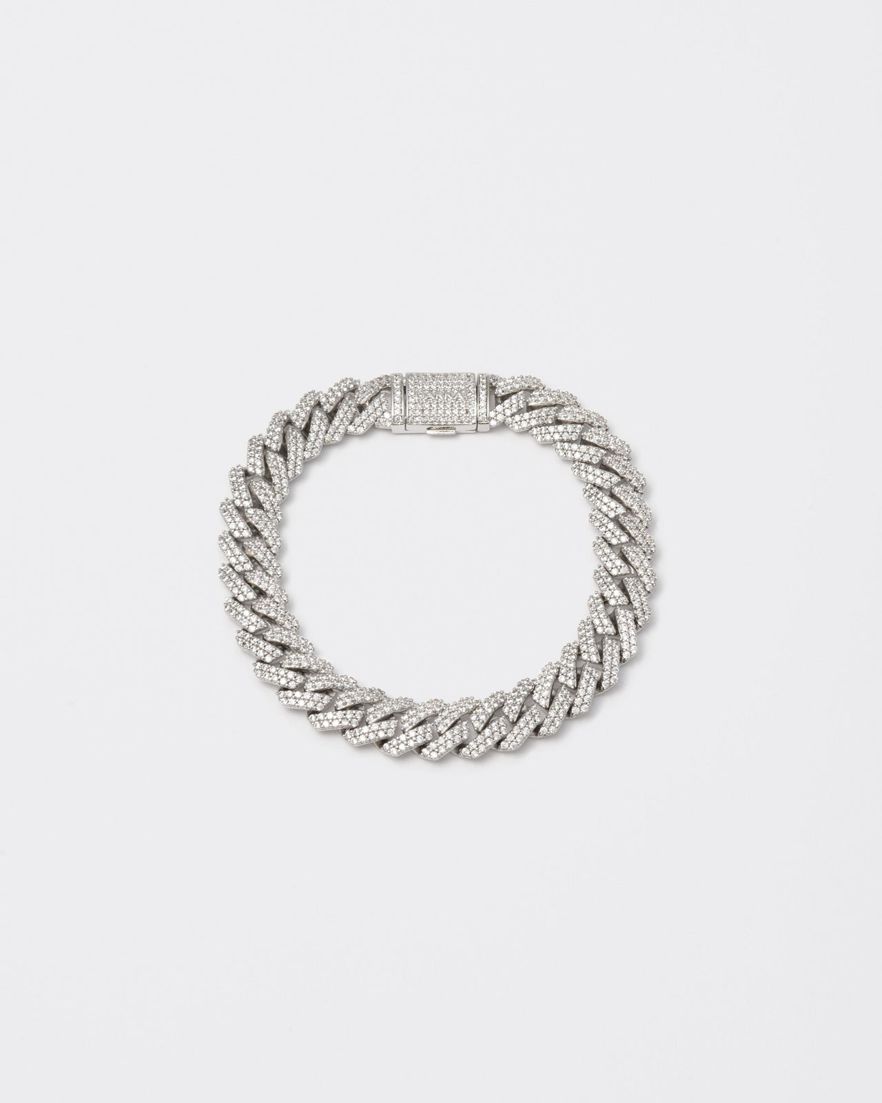 8k white gold coated mini prong chain bracelet with hand-set micropavé stones in white