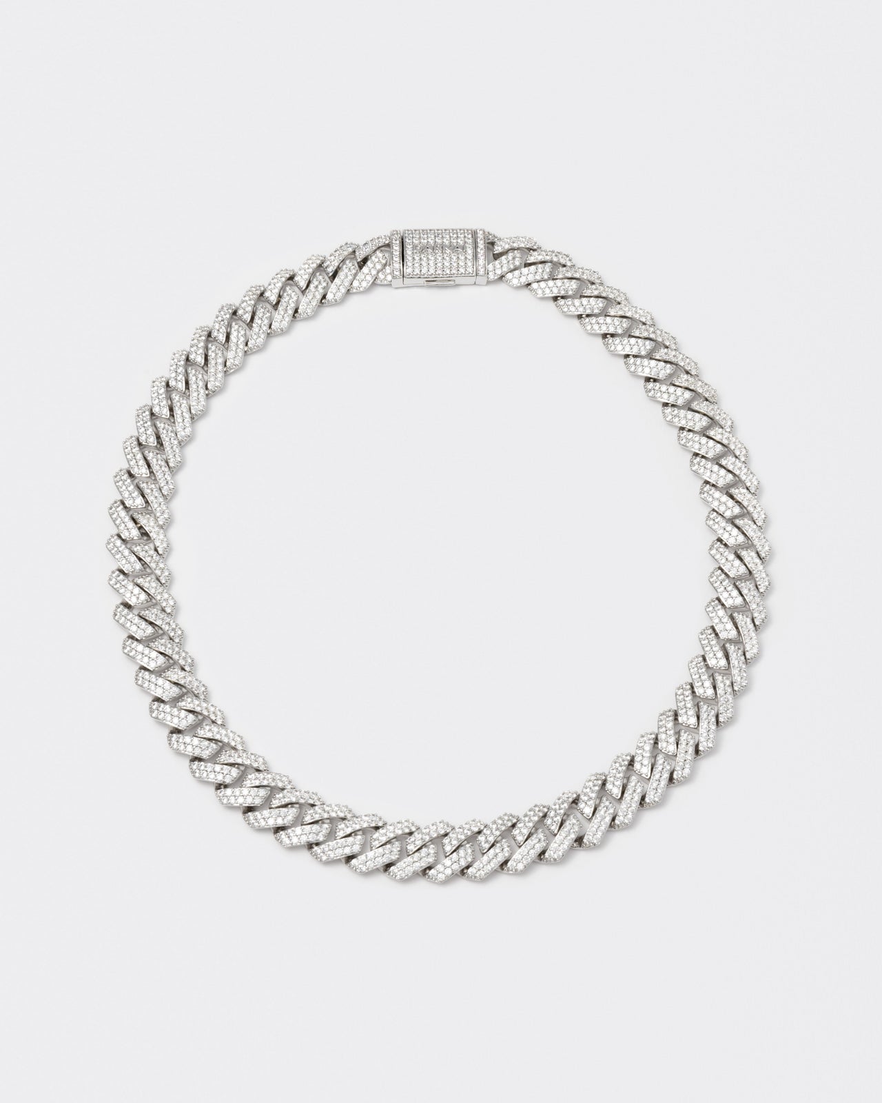 18k white gold coated prong chain necklace with hand-set micropavé stones in white