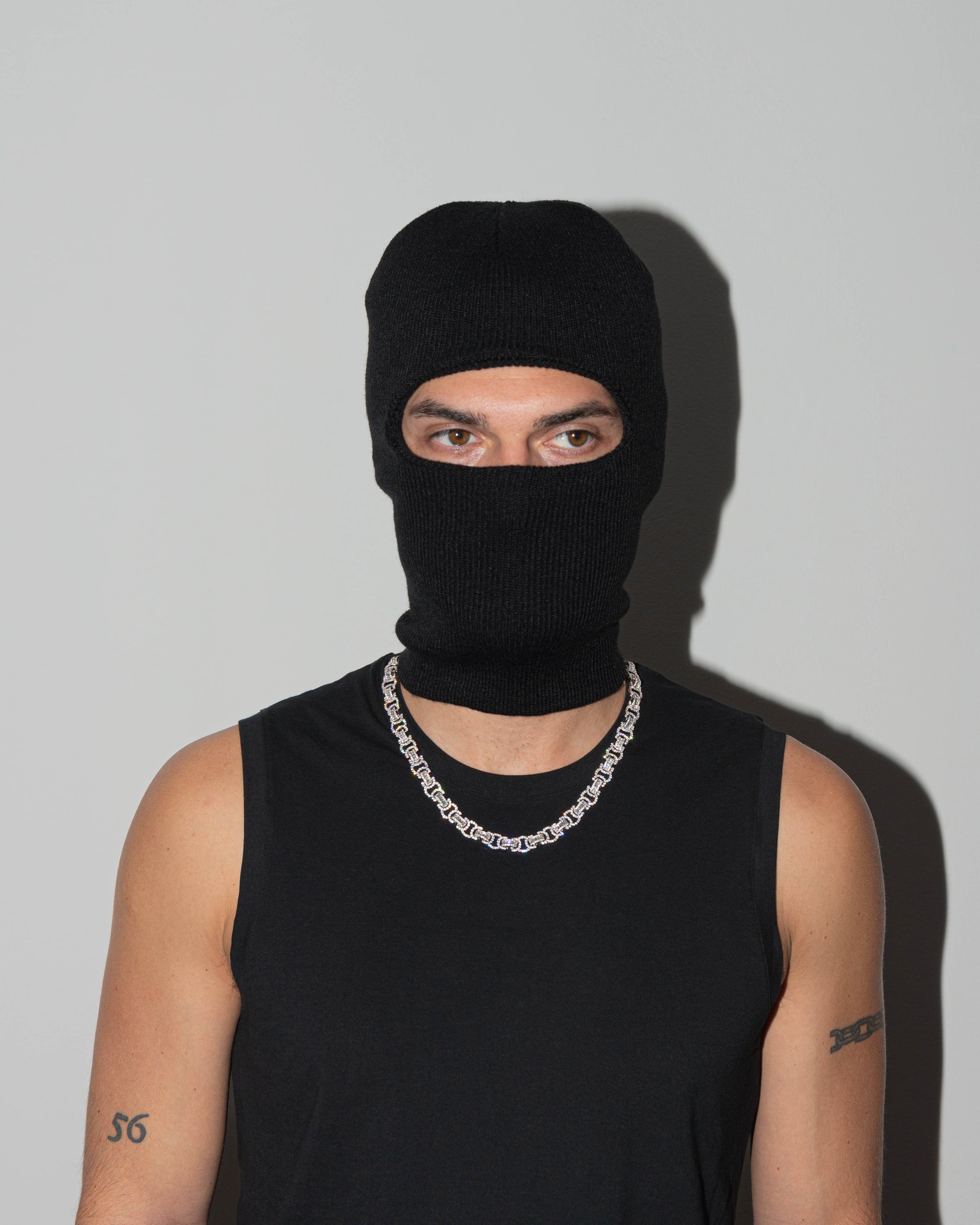 DARKAI byzantine necklace worn by model with balaclava picture