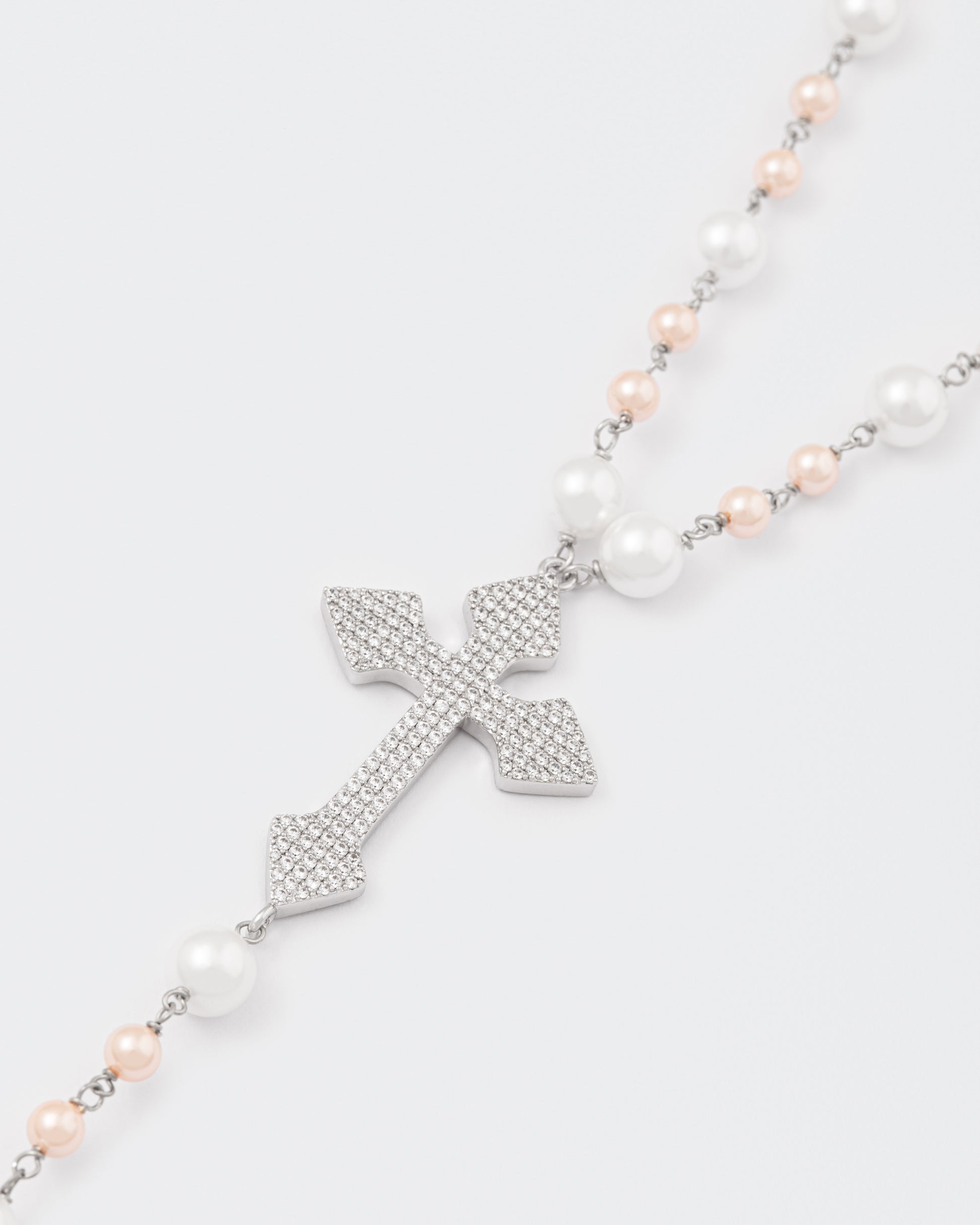 DARKAI Pearls and Cross Rosary Necklace detail on cross