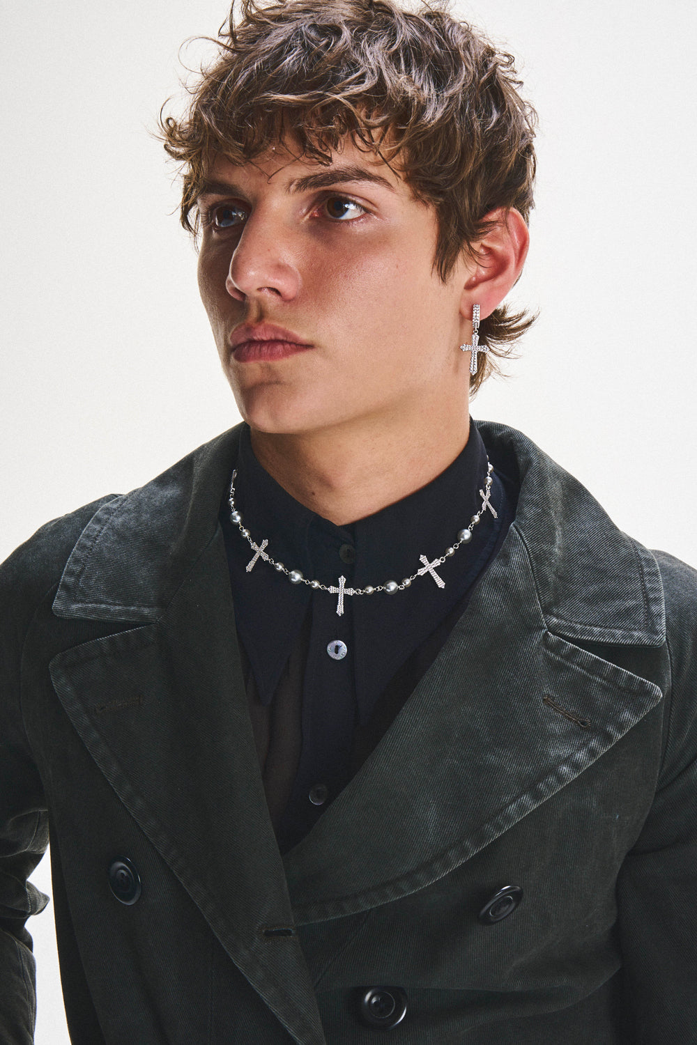 DARKAI Pearls Cross Royal Necklace on Male Model