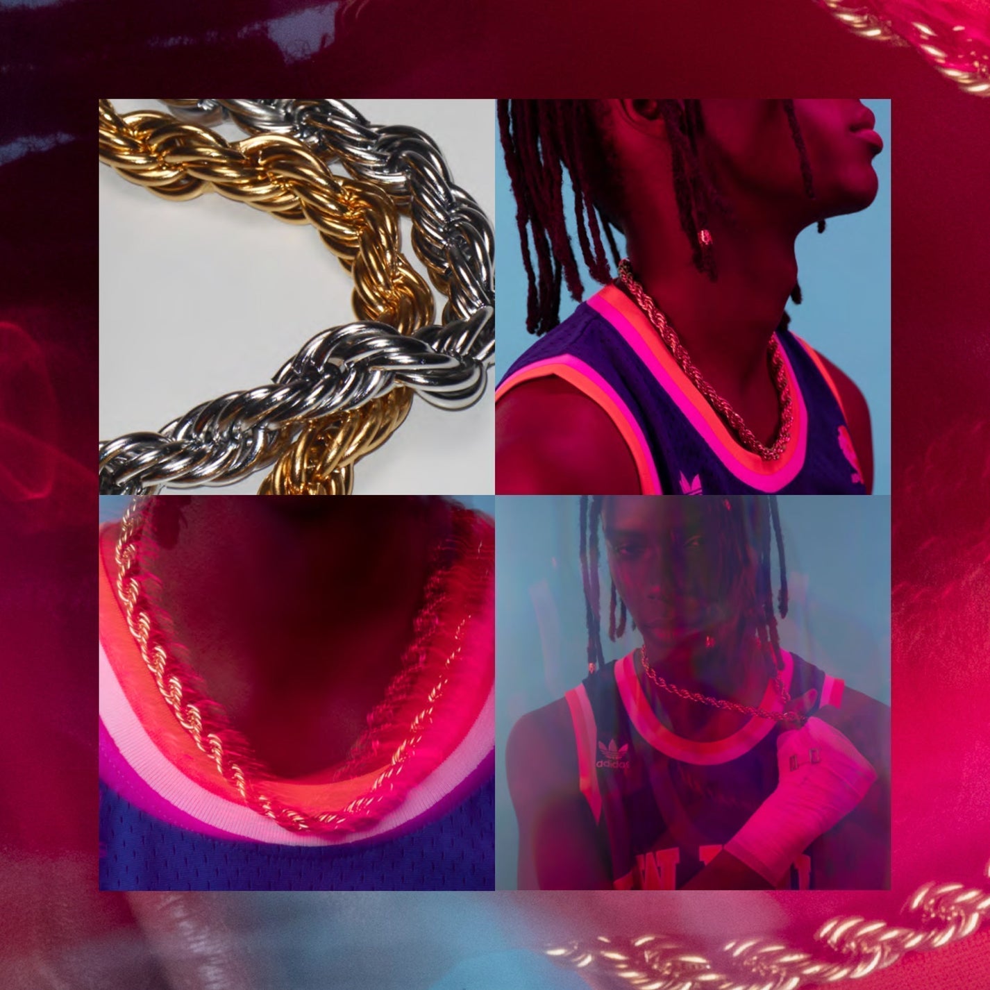 DARKAI 90s Kids Lookbook FW23 Man wearing gold rope chain