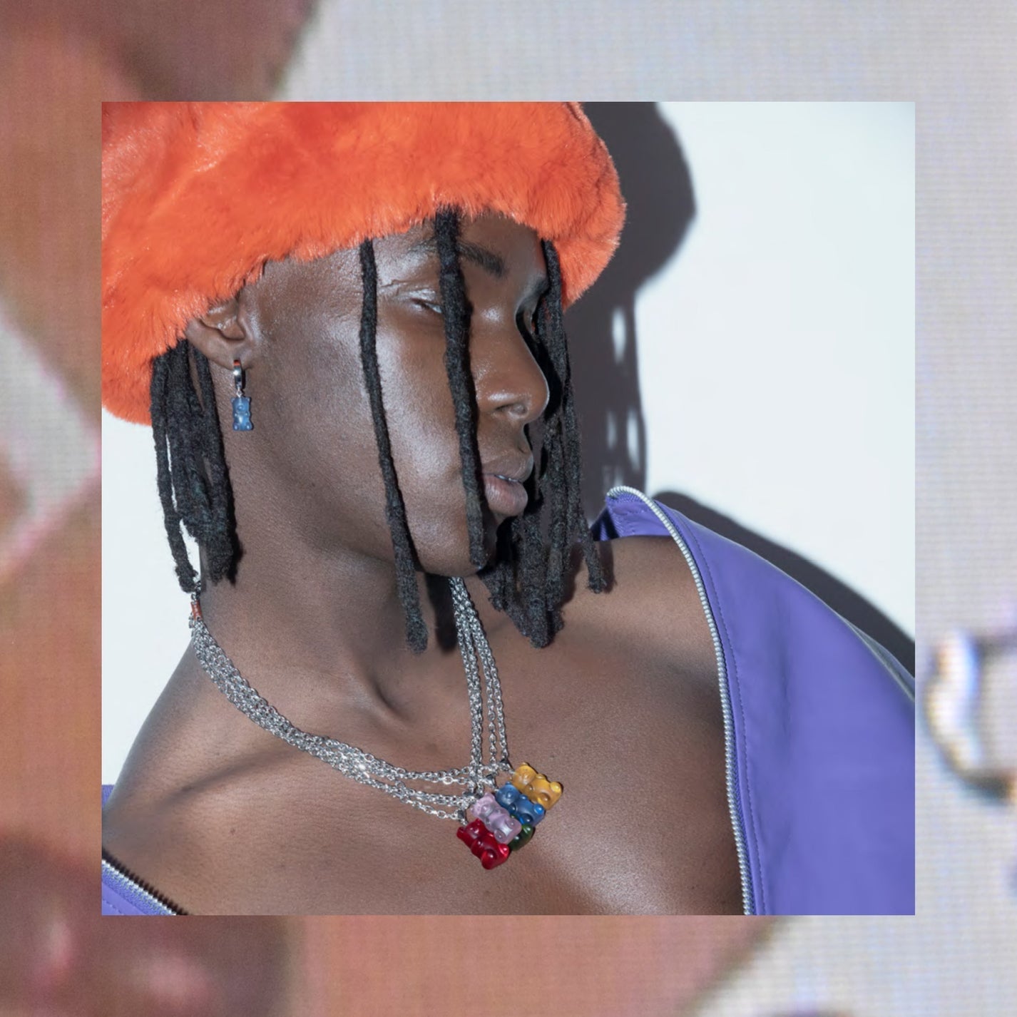 DARKAI 90s Kids Lookbook FW23 Man wearing gemmy bears