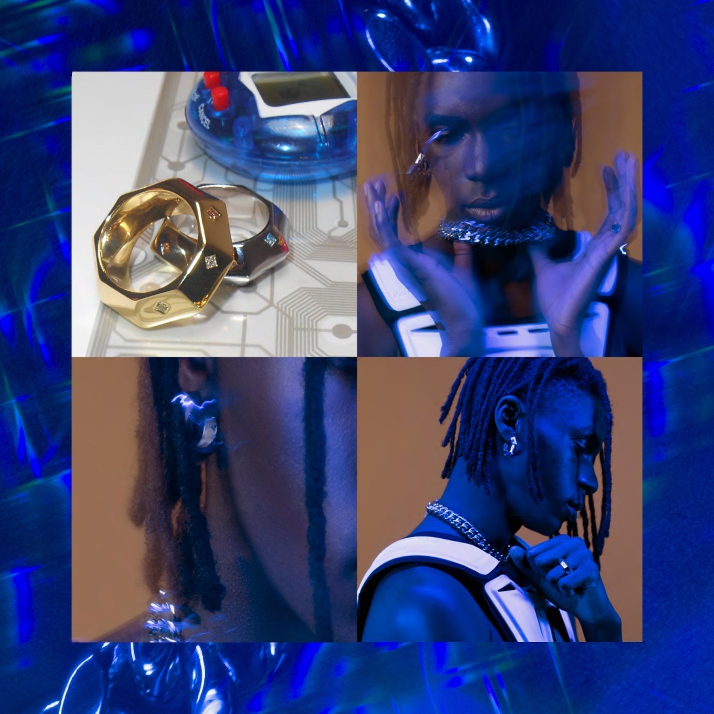 DARKAI 90s Kids Lookbook FW23 Man wearing jewels with toys