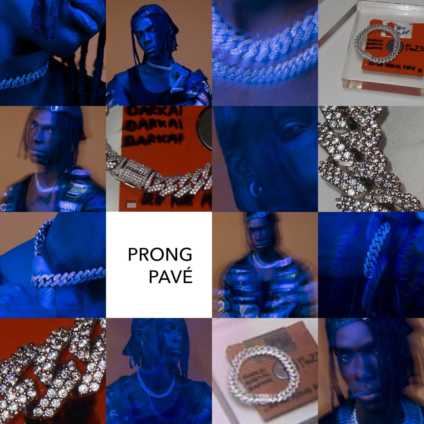 DARKAI 90s Kids Lookbook FW23 Man wearing prong chain necklace and bracelet