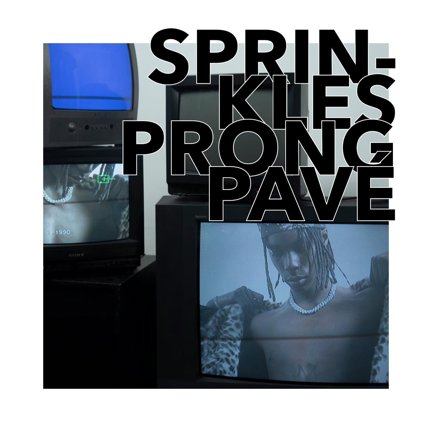 DARKAI 90s Kids Lookbook FW23 Man with retro vintage tv wearing sprinkles prong pavé