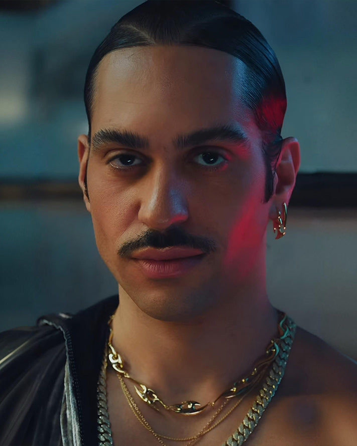 Mahmood wears DARKAI x Spotify Italy