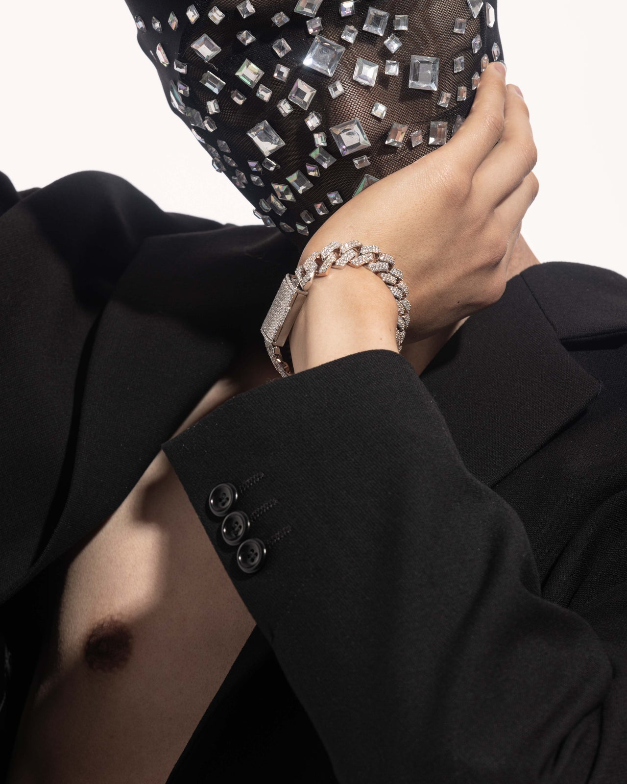 18 carats white and rose solid gold and silver bracelet with natural diamonds and moissanite diamonds