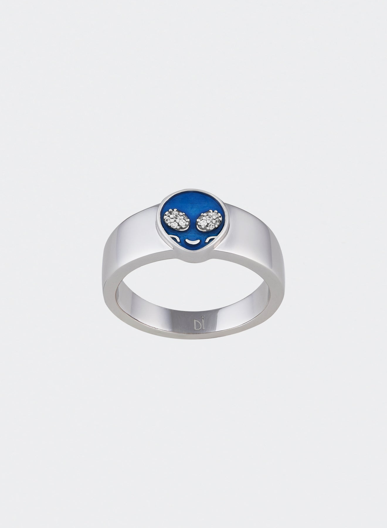 white ring with 18k gold plated and blue alien face for man end woman