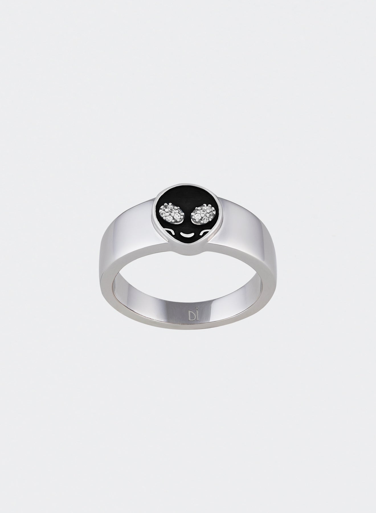 white ring with 18k gold plated and black alien face for man end woman