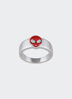white ring with 18k gold plated and red alien face for man end woman