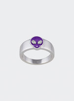 white ring with 18k gold plated and purple alien face for man end woman