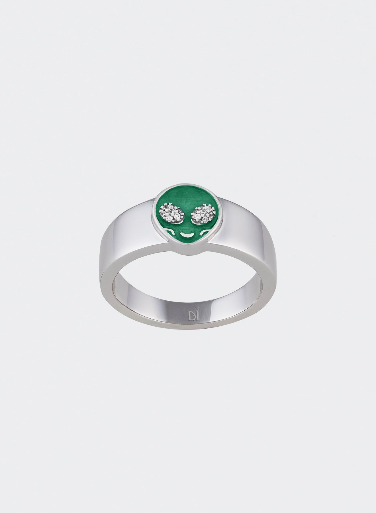 white ring with 18k gold plated and green alien face for man end woman