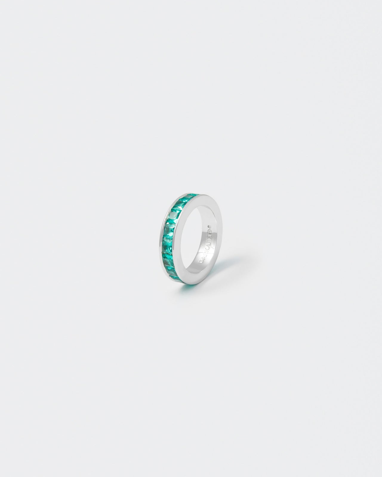 white gold ring with green stones for man and women