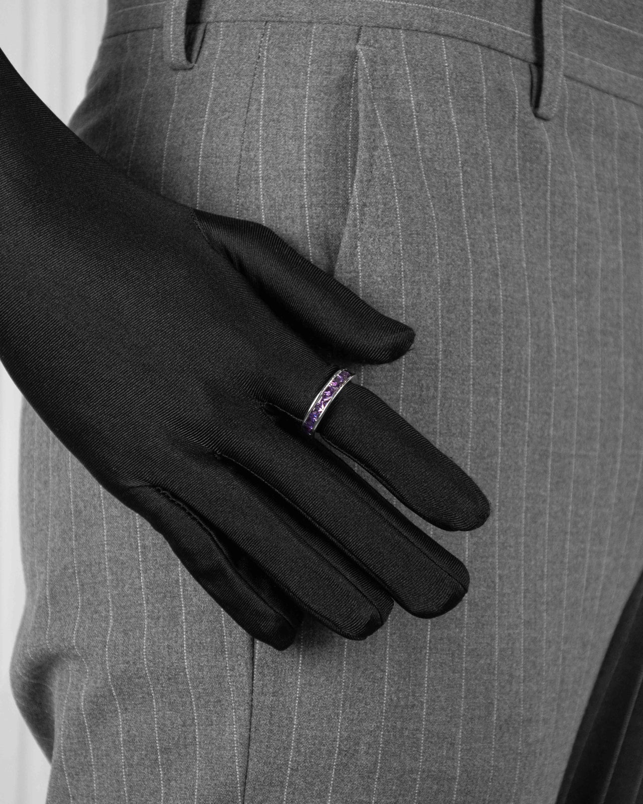 white gold ring with purple stones for man and women