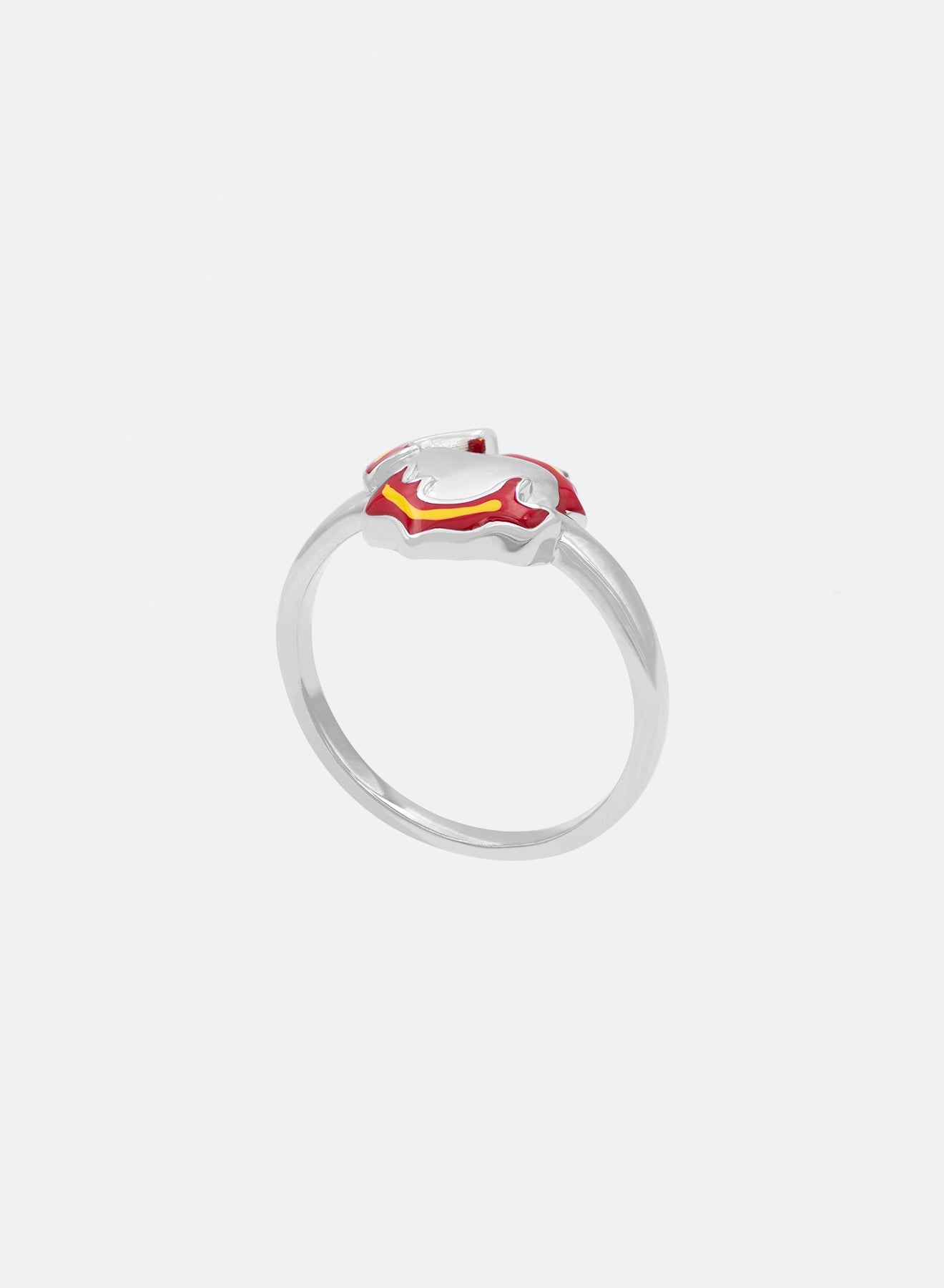 white gold coated heart ring with red-yellow hand painted enamel