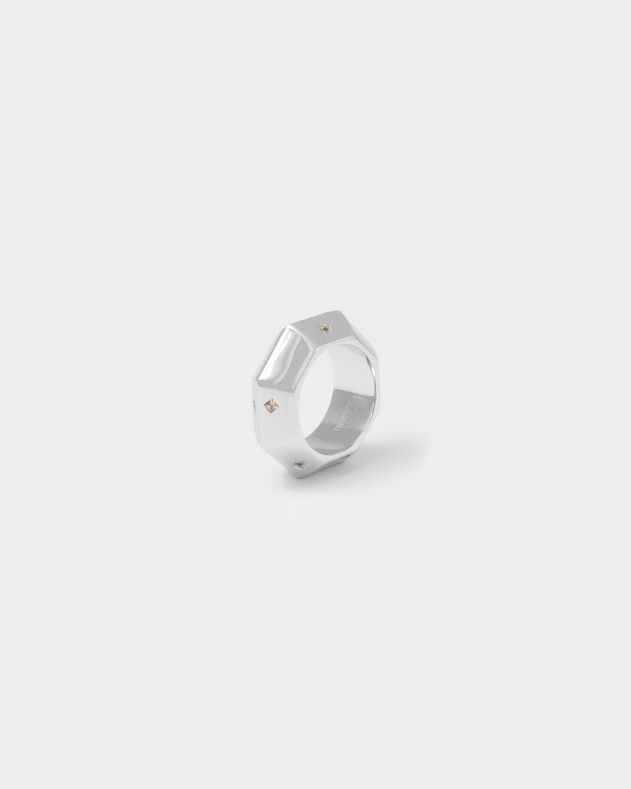 octagonal stainless steel white ring with stores