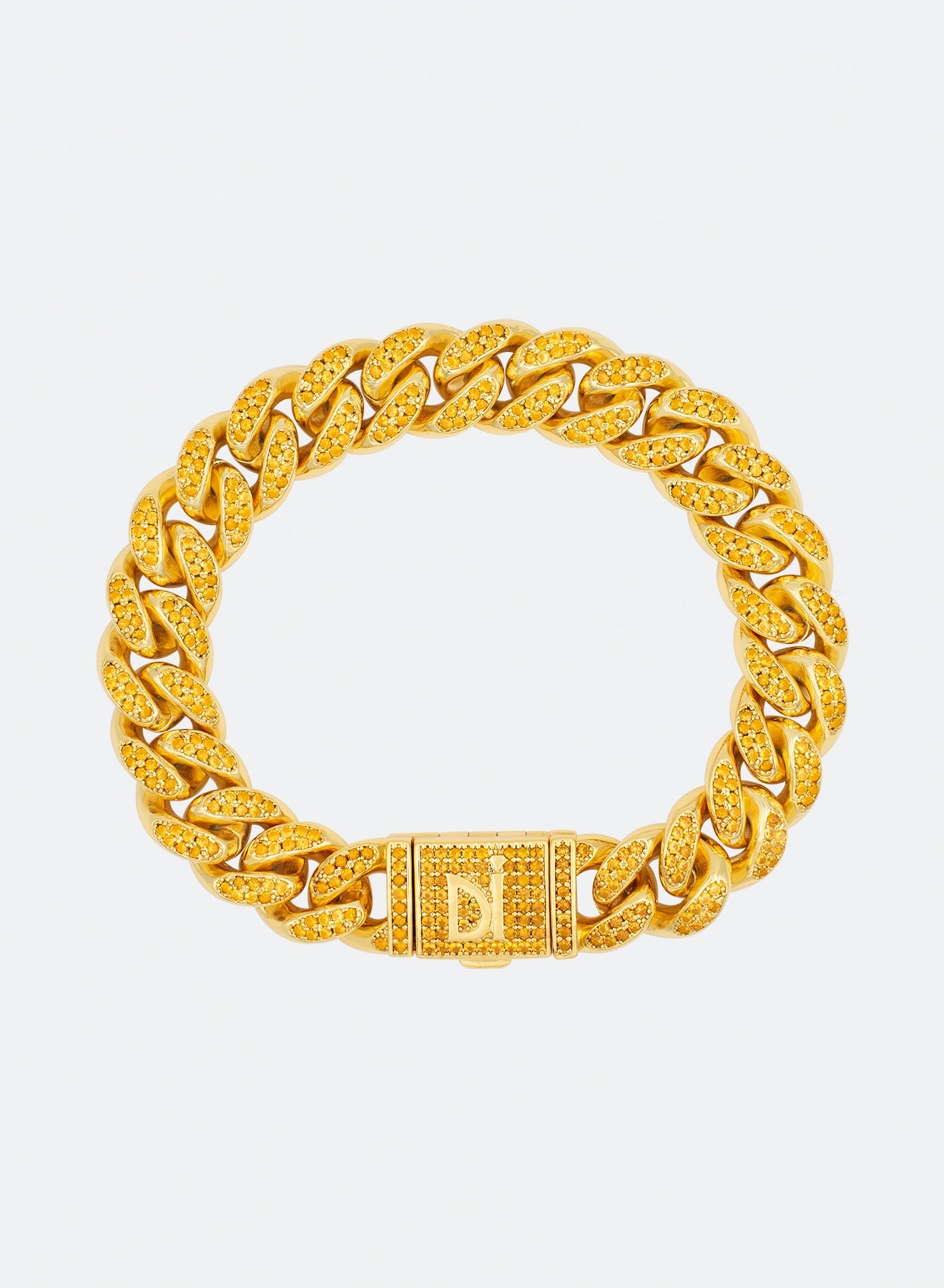 12mm cuban bracelet with 18k gold plated and yellow stones