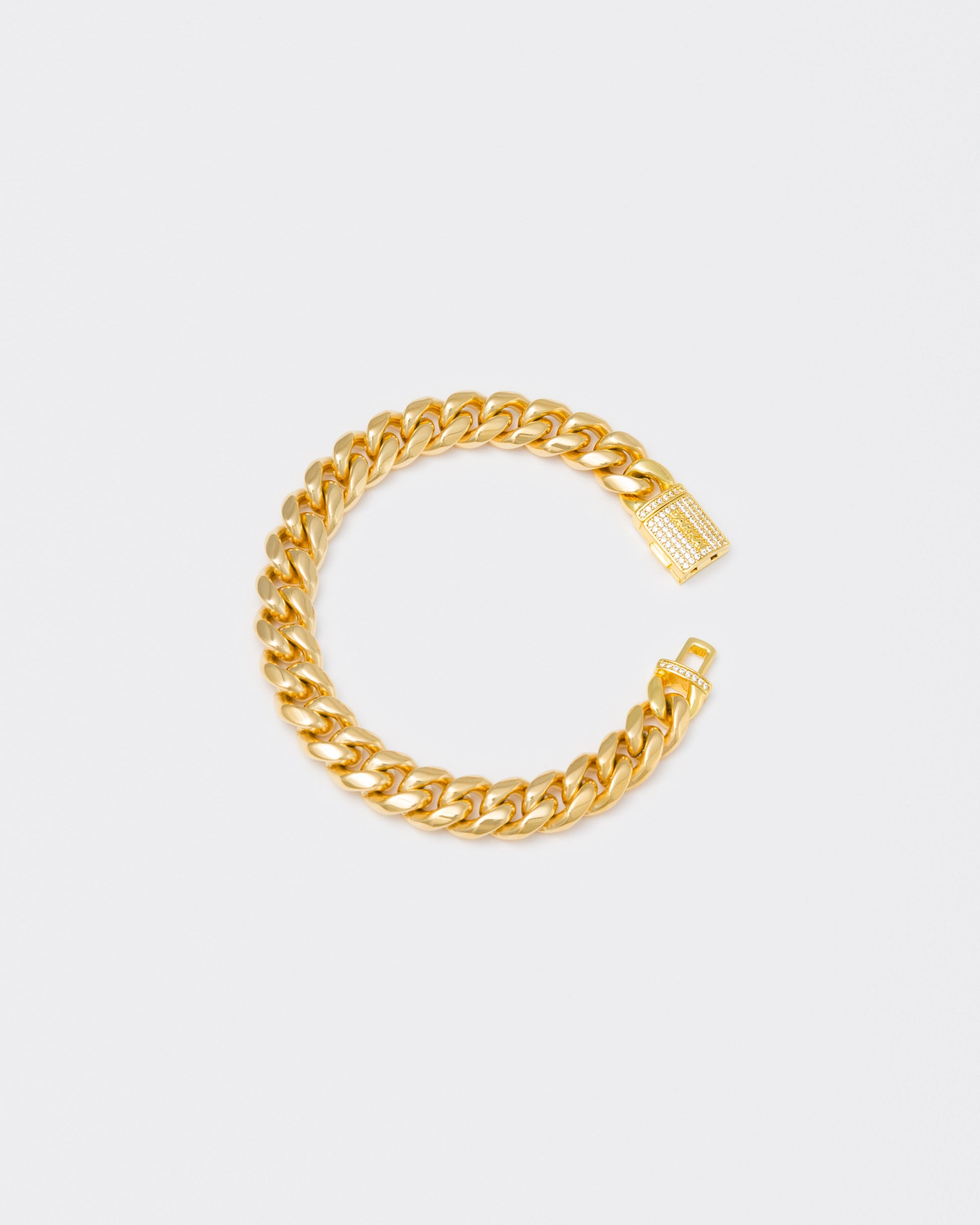 18k yellow gold coated cuban chain bracelet with hand-set micropavé stones in white