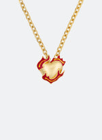 18k yellow gold coated heart pendant necklace with red-yellow hand painted enamel and satined finishing