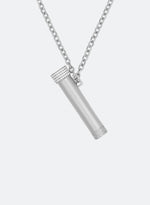 18k white gold coated vial pendant necklace with hand-set micropavé stones in white, matte/satined finishing and 3mm rolo chain