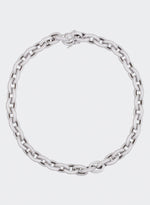 18k white gold coated oversize rolo necklace with all around hand-set micropavé stones in white