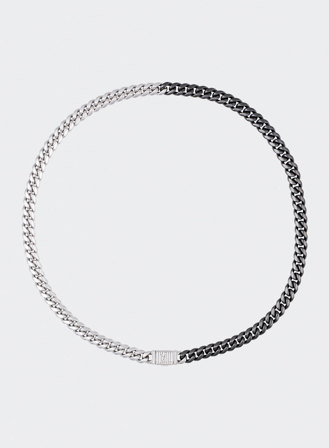 18k white gold and gun black coated cuban chain necklace with hand-set micropavé stones in white