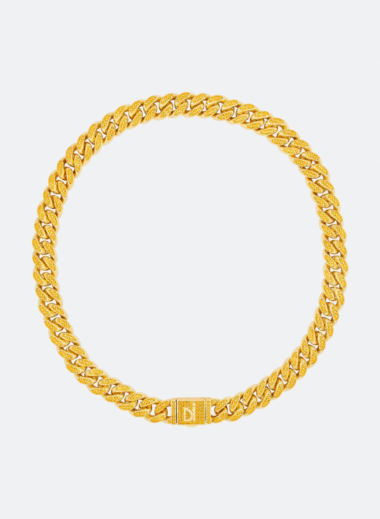 18k yellow gold coated cuban chain necklace with hand-set micropavé stones in tiger yellow