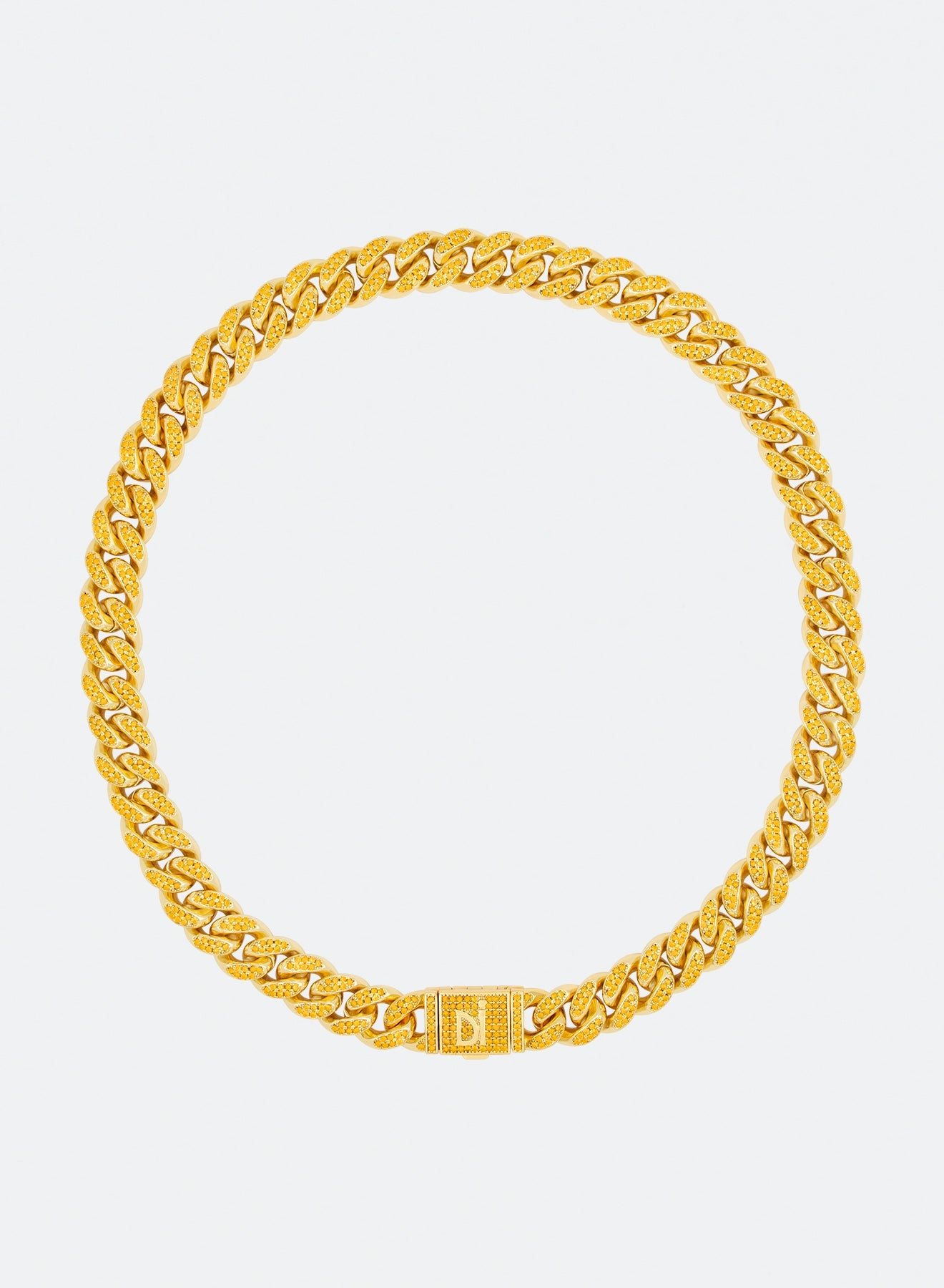 18k yellow gold coated cuban chain necklace with hand-set micropavé stones in tiger yellow