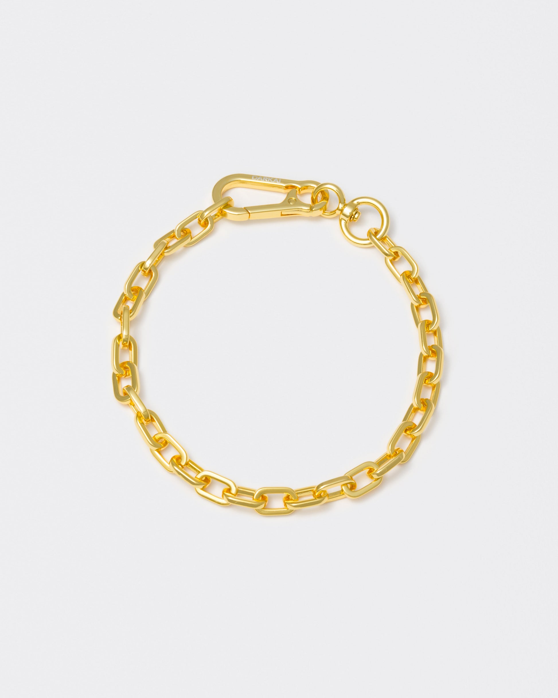 18k yellow gold coated rolo chain choker with lasered logo oversize carabiner clasp.
