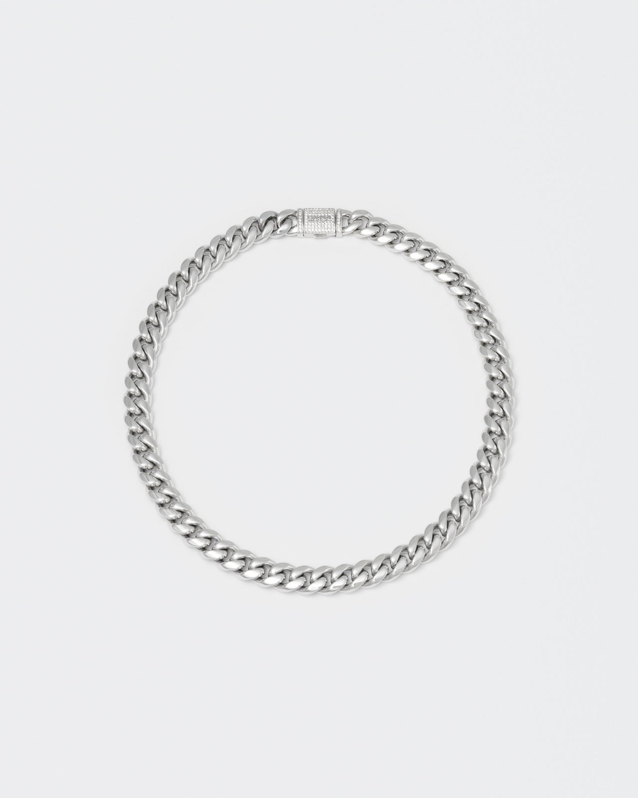 18k white gold coated cuban chain necklace with hand-set micropavé stones in white