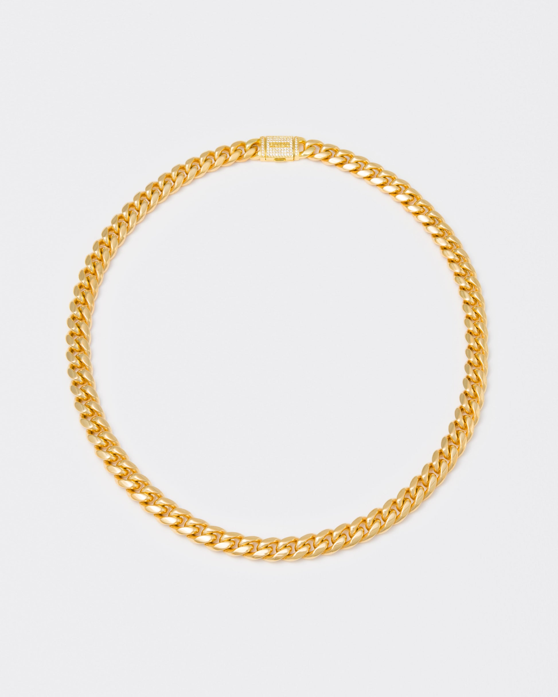 18k yellow gold coated cuban chain necklace with hand-set micropavé stones in white