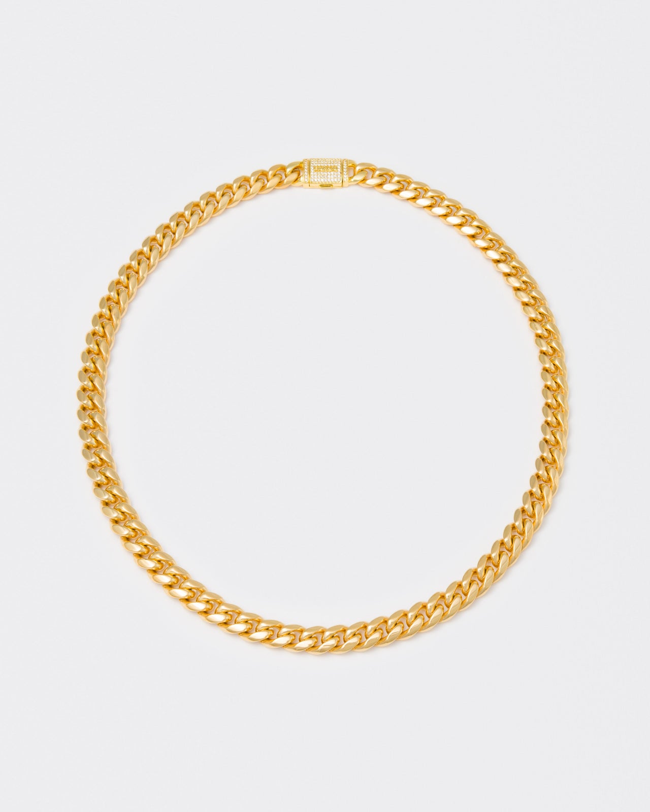 18k yellow gold coated cuban chain necklace with hand-set micropavé stones in white