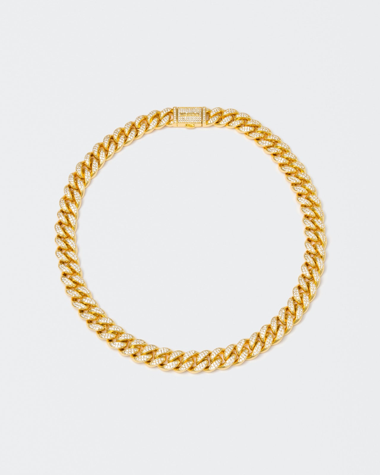 18k yellow gold coated cuban chain necklace with hand-set micropavé stones in white