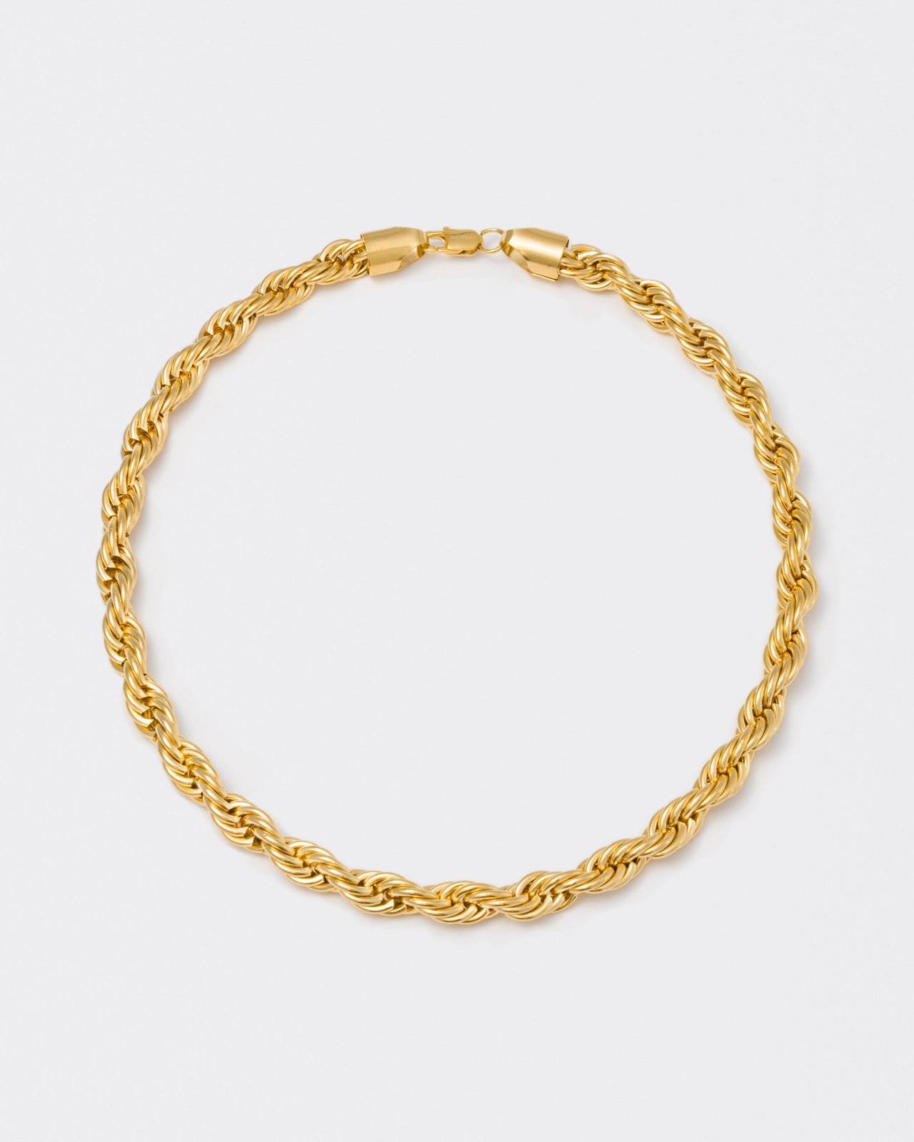 18k yellow gold coated 90s-inspired rope chain necklace with lasered logo regular lobster clasp.