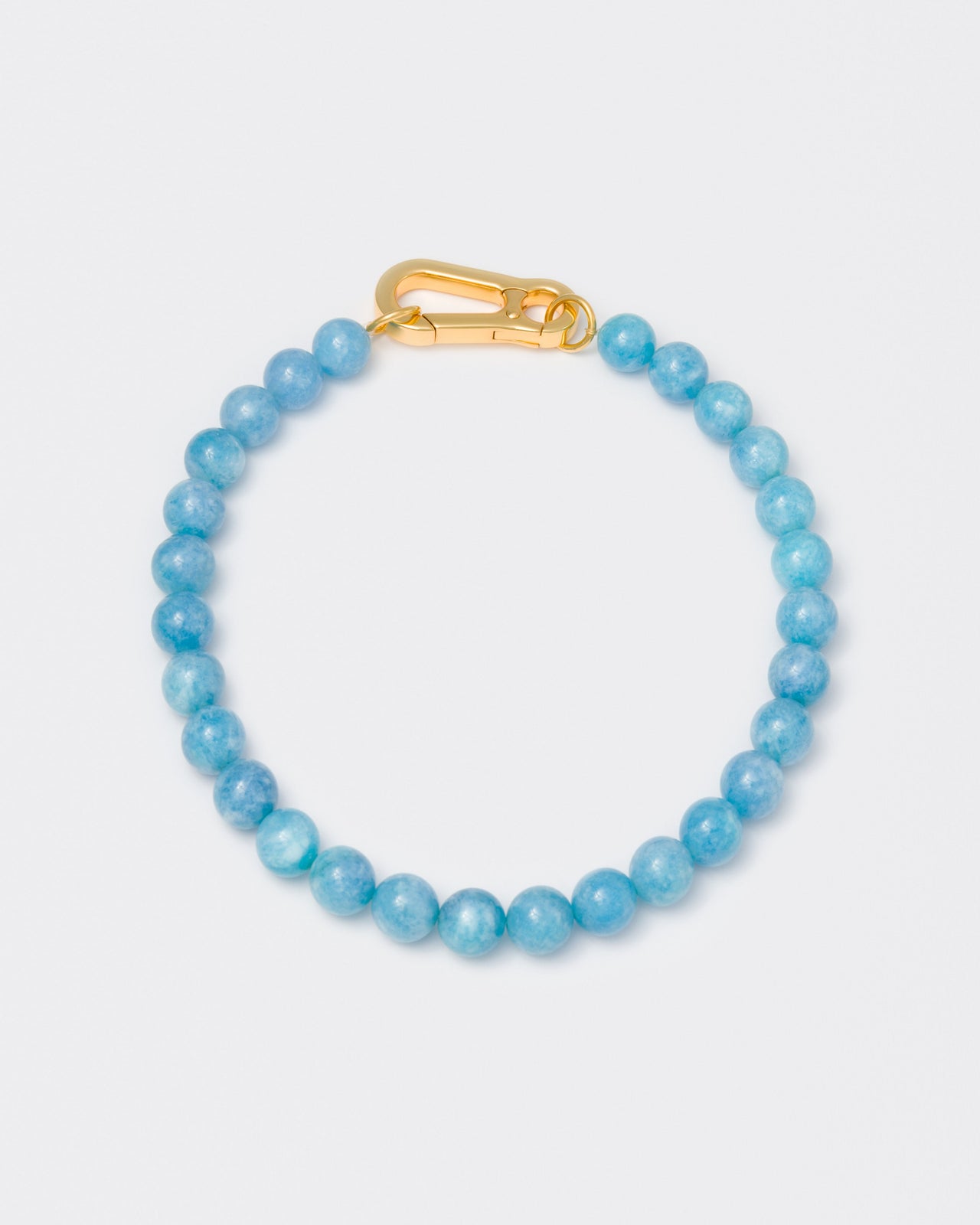 Aquamarine stones necklace with 18k yellow gold coated lasered logo oversize carabiner clasp