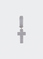 18k white gold coated cross mono earring with oversize hoop and hand-set micropavé stones in white