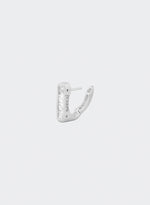 detail of 18k white gold coated handcuff hoop earrings with front hand-set princess-cut stones in white