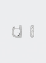 18k white gold coated handcuff hoop earrings with front hand-set princess-cut stones in white
