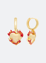 18k yellow gold coated heart earrings with red-yellow hand painted enamel and satined finishing