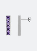 18k white gold coated tennis ring with hand-set princess-cut stones in purple