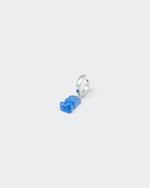 18k white gold coated gummy bear mono earring with 3D cut sandblasted crystal in blue