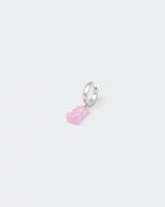 18k white gold coated gummy bear mono earring with 3D cut sandblasted crystal in pink
