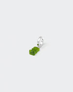 18k white gold coated gummy bear mono earring with 3D cut sandblasted crystal in green