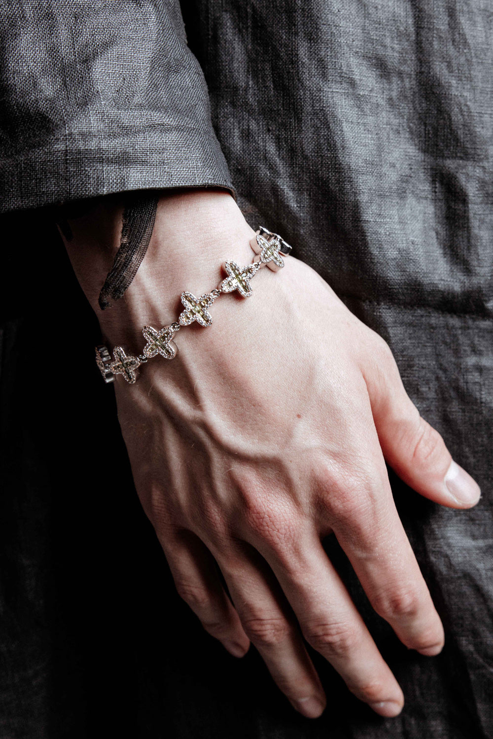 DARKAI Clover Baguette Peridot Bracelet on Male Model